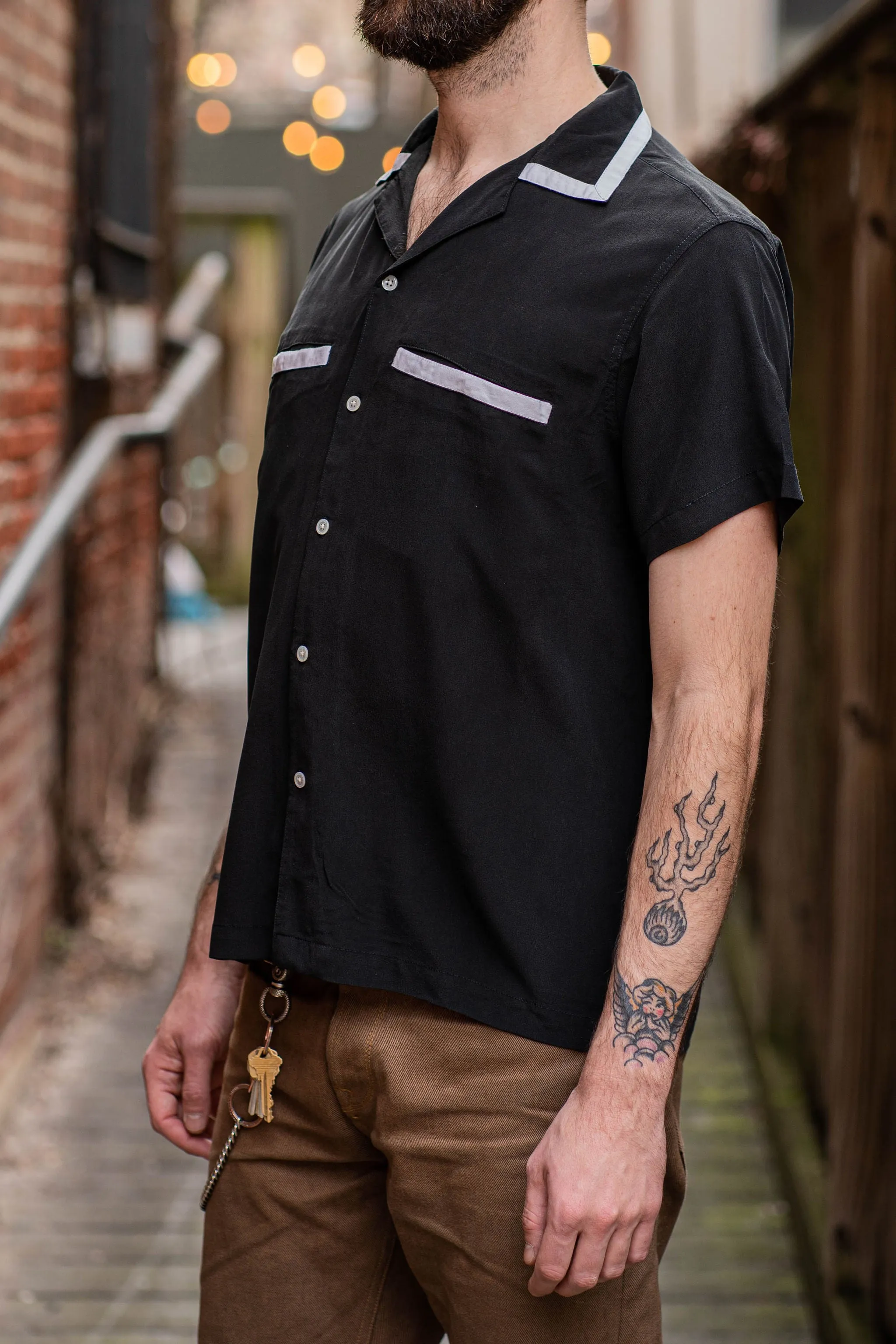 3sixteen Bowling Shirt - Black Silk