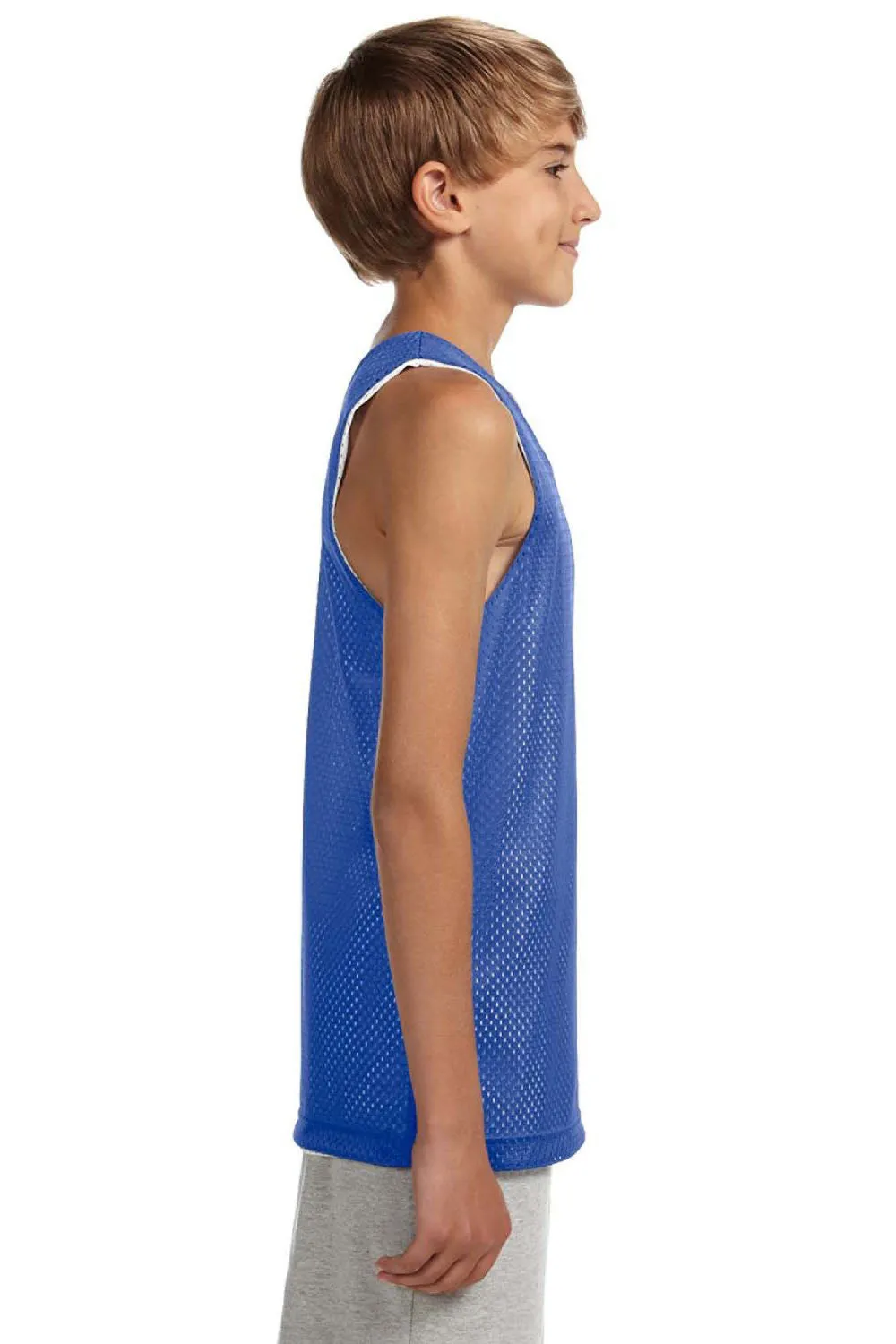 A4 Youth Reversible Moisture Wicking Mesh Tank Top - Royal Blue/White