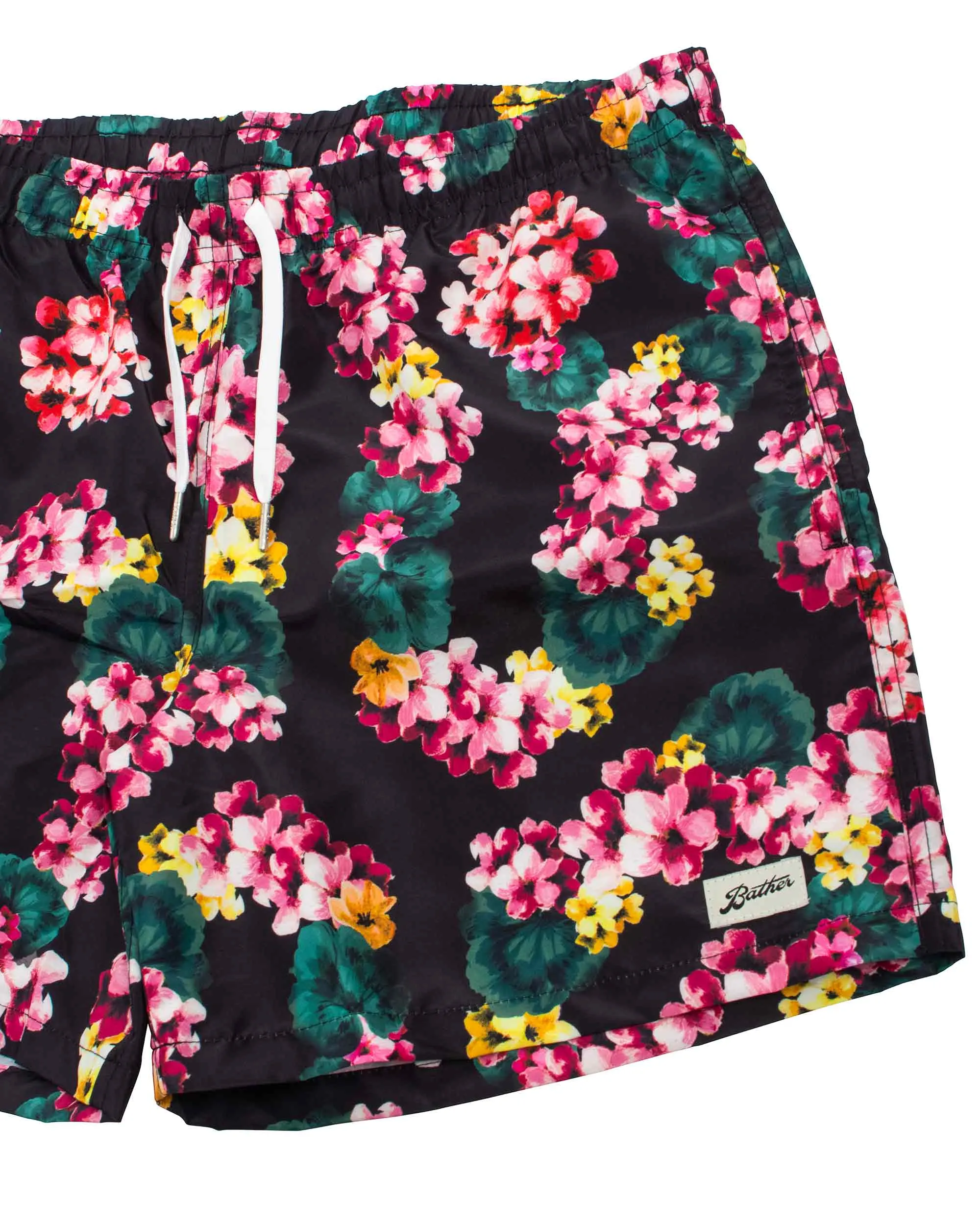 Bather Black Floral Lei Swim Trunk