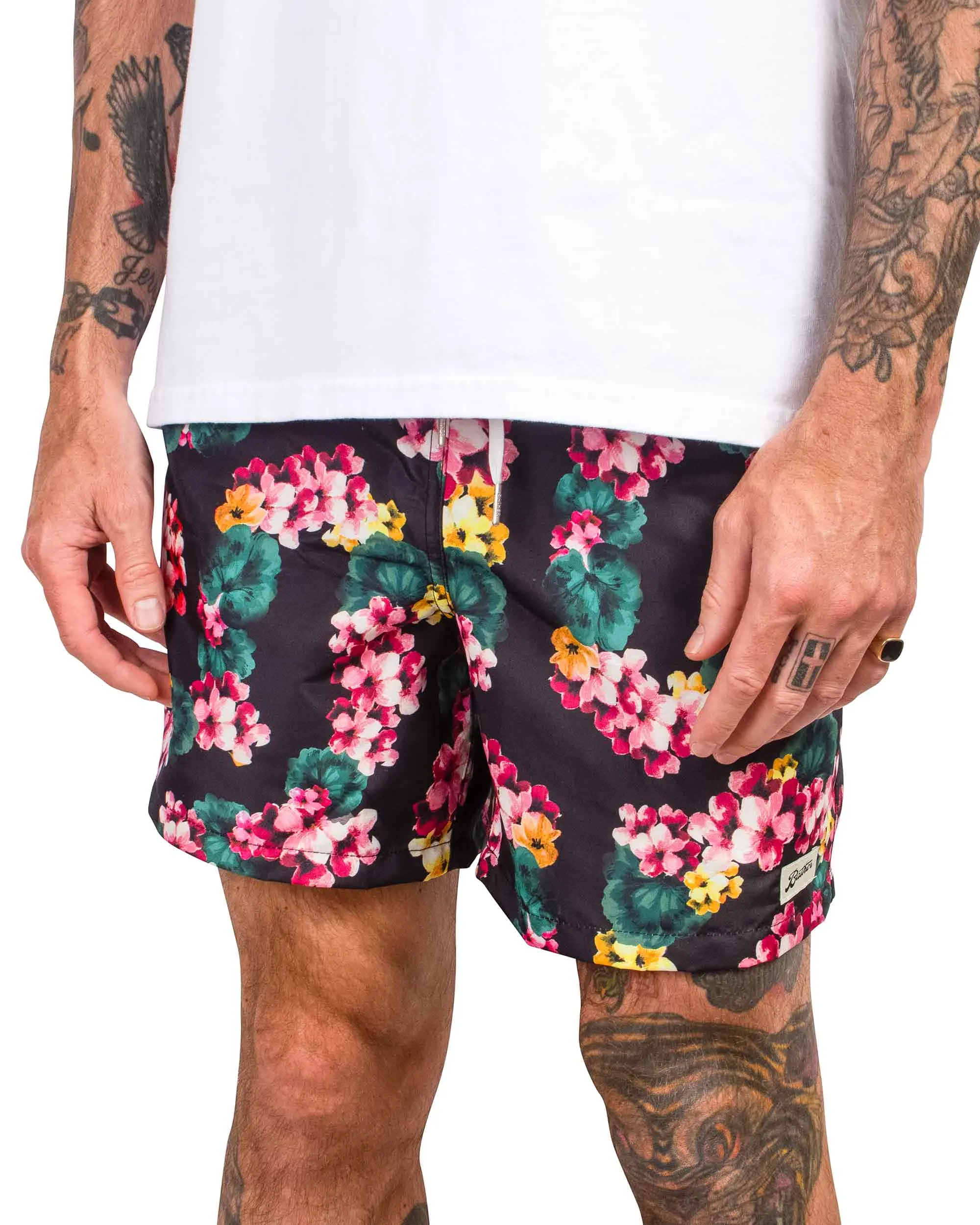 Bather Black Floral Lei Swim Trunk