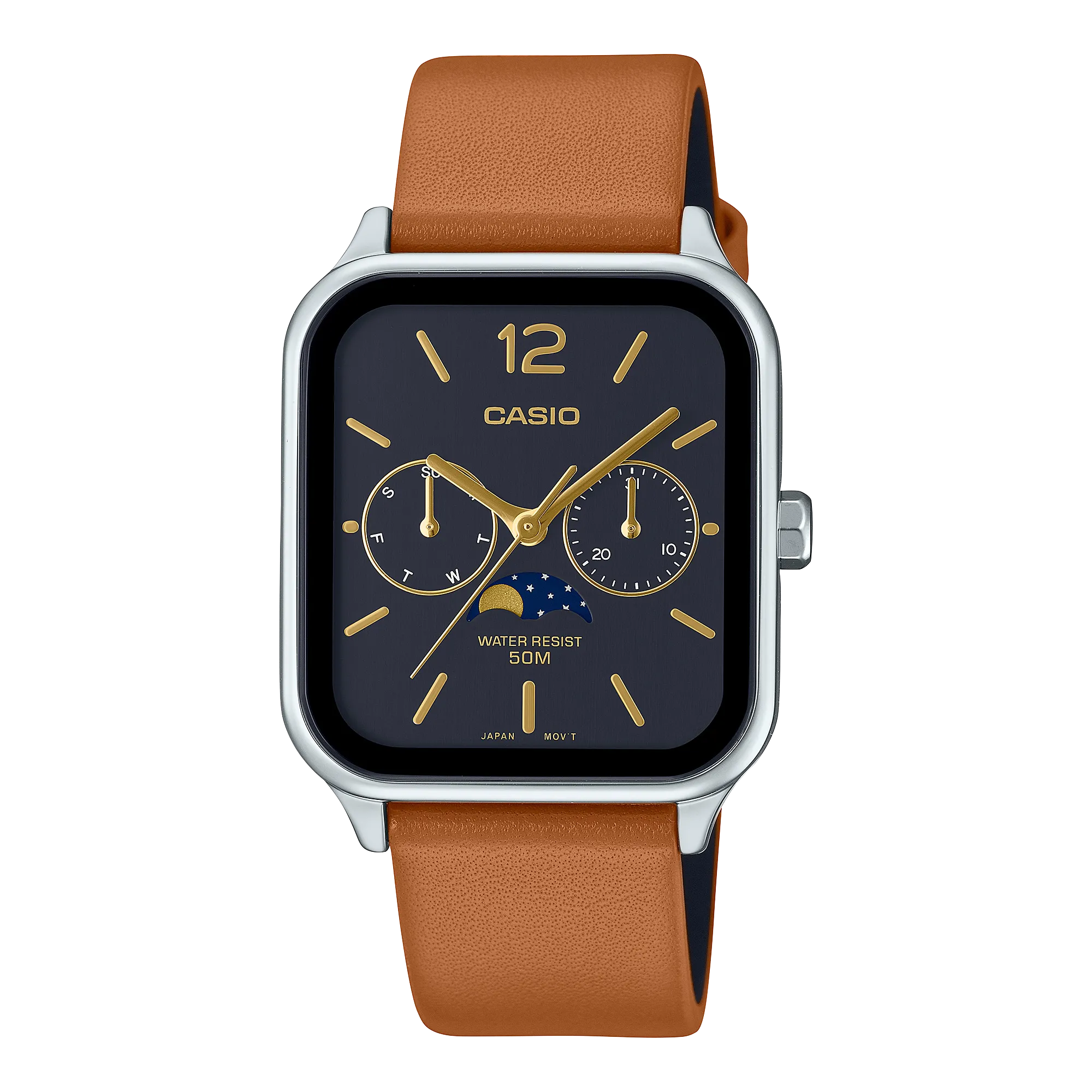 Casio Standard Black Dial Brown Leather Strap Watch MTPM305L-1A