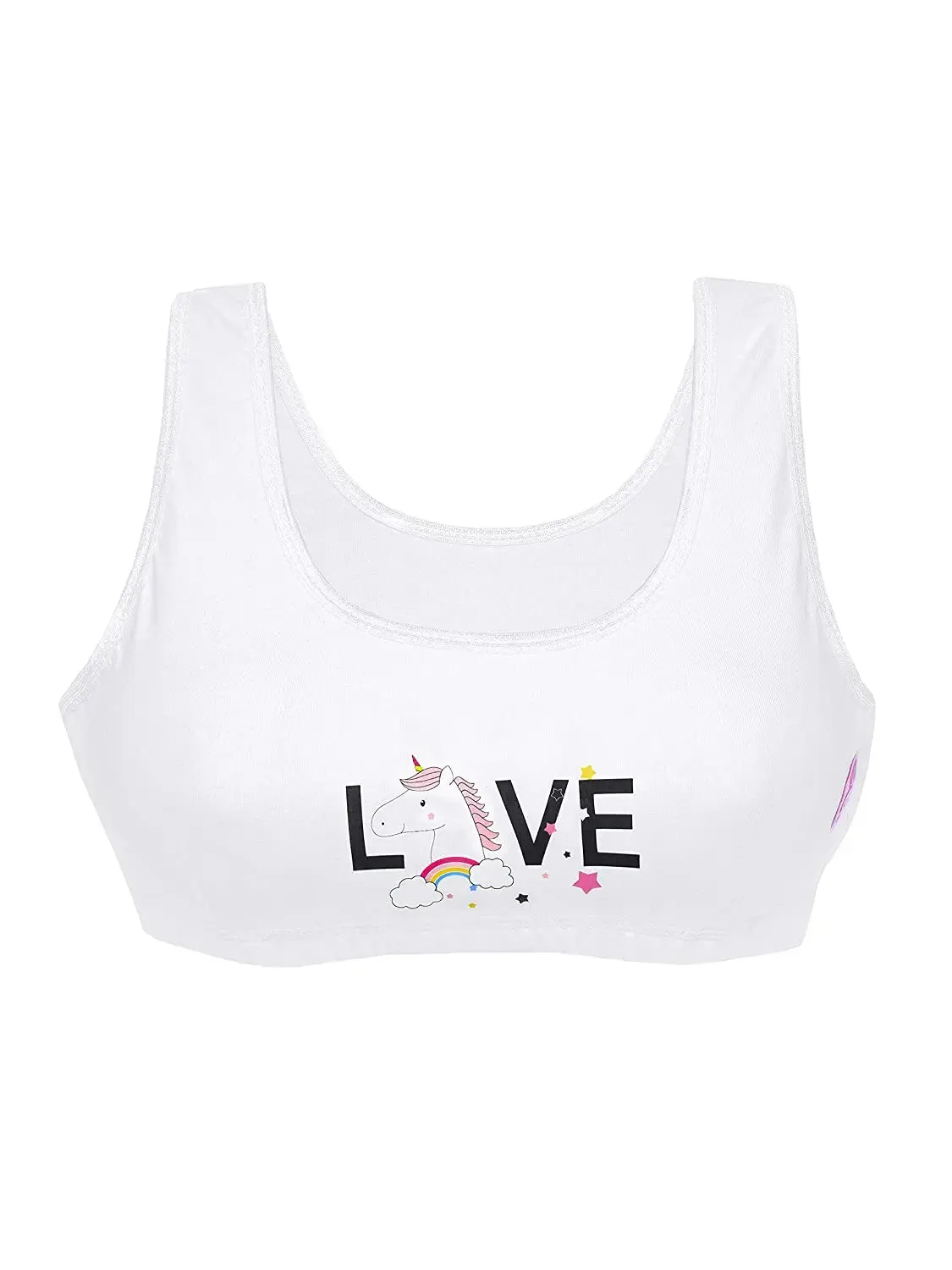 Double-Layer Broad Strap Cotton Sports Bra | Non Padded Bra | Printed White Bra