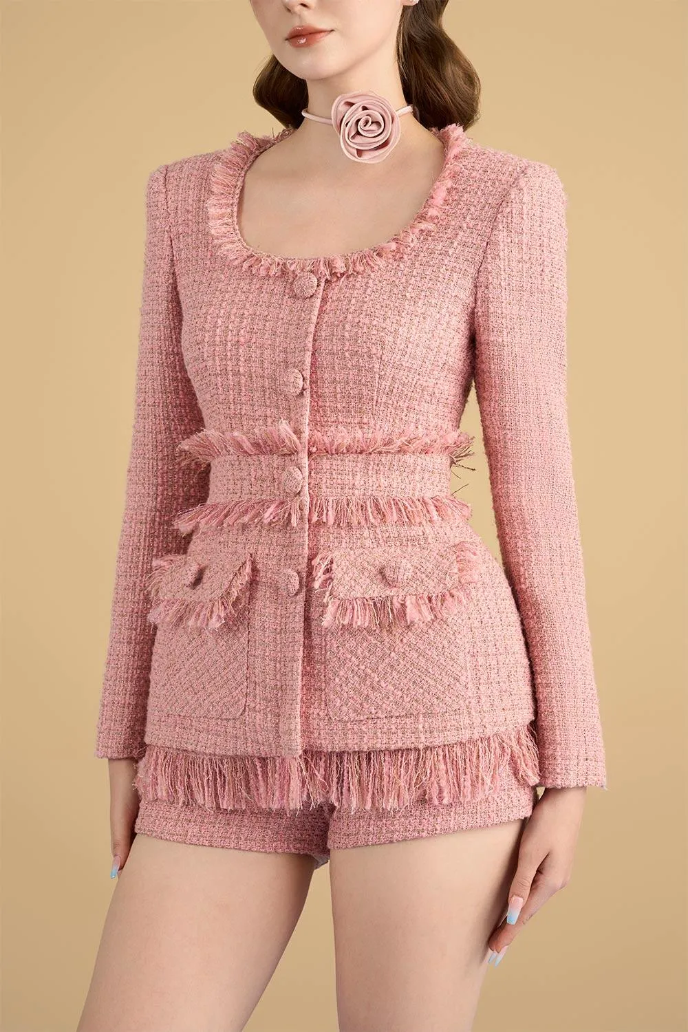 Ellie Straight Flap Pocket Tweed Extra Short Length Shorts