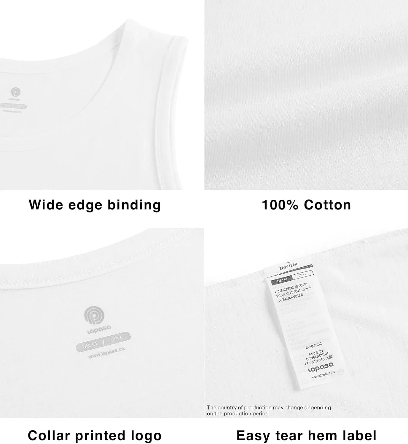 LAPASA Men's 100% Cotton Tank Top Ultra Soft Sleeveless Crewneck Breathable A-Shirts Basic Solid Undershirts Vest 4 Pack M36