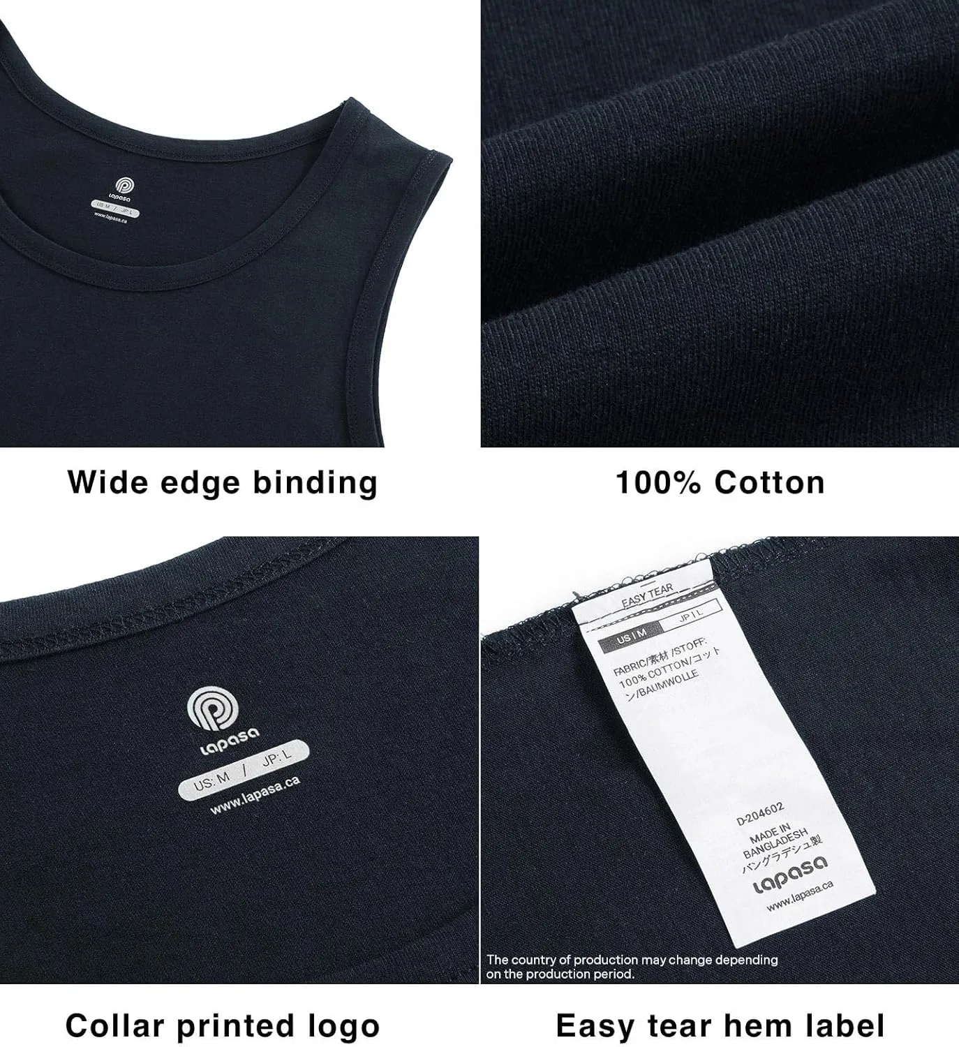 LAPASA Men's 100% Cotton Tank Top Ultra Soft Sleeveless Crewneck Breathable A-Shirts Basic Solid Undershirts Vest 4 Pack M36