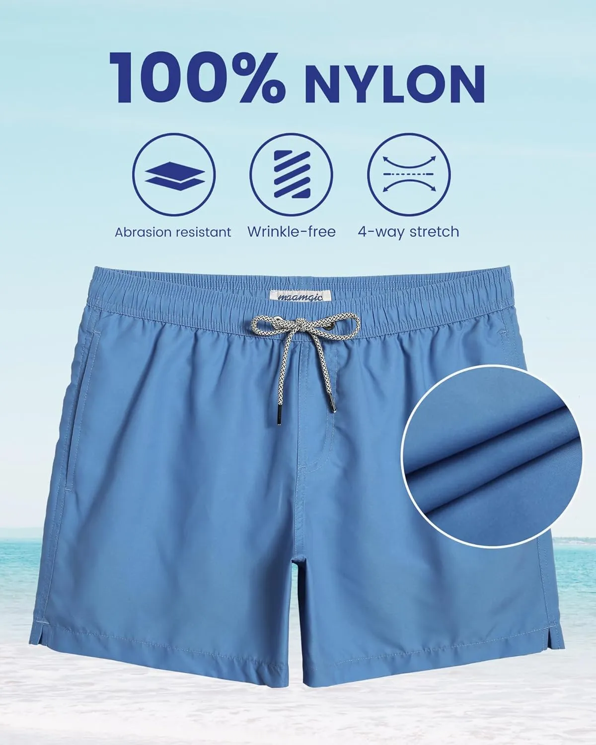 maamgic Mens Swim Trunks 5" Quick Dry Beach Shorts Bathing Suits with Mesh Lining Pockets