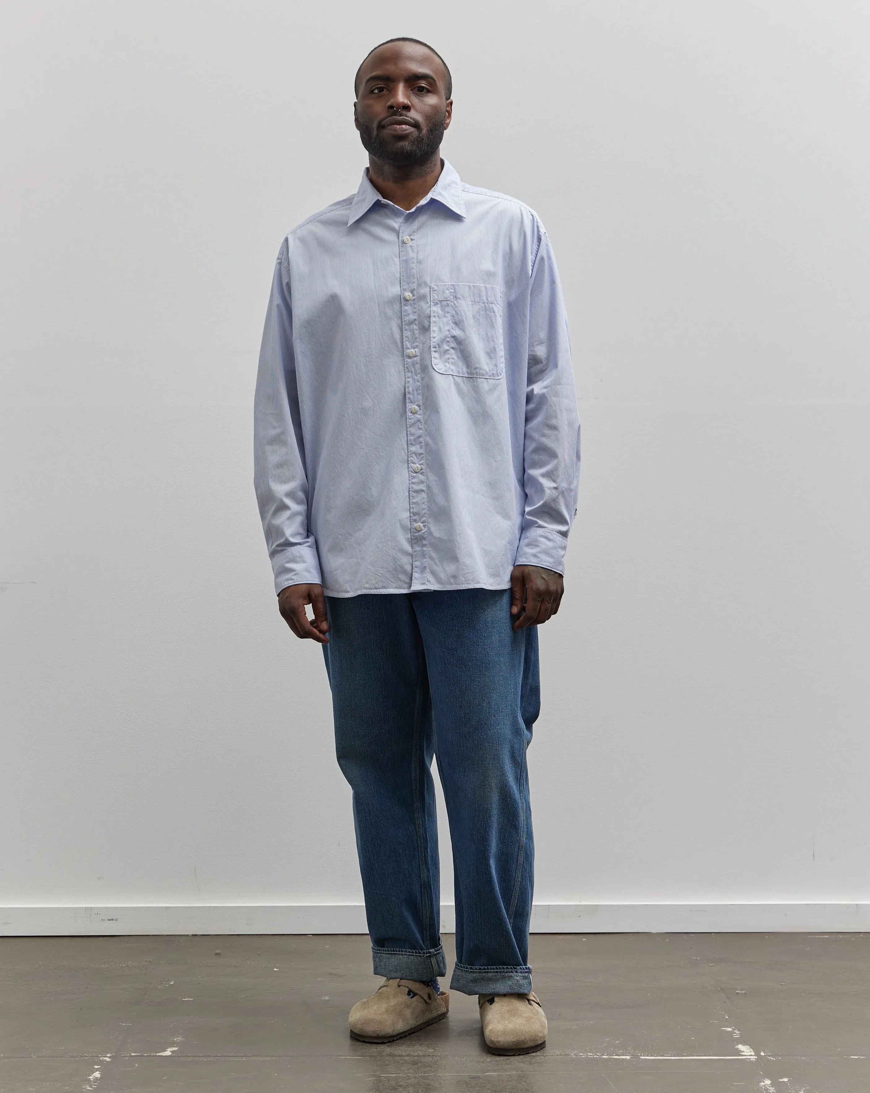 Merz b. Schwanen Oversized Unisex Shirt, White/Denim Blue