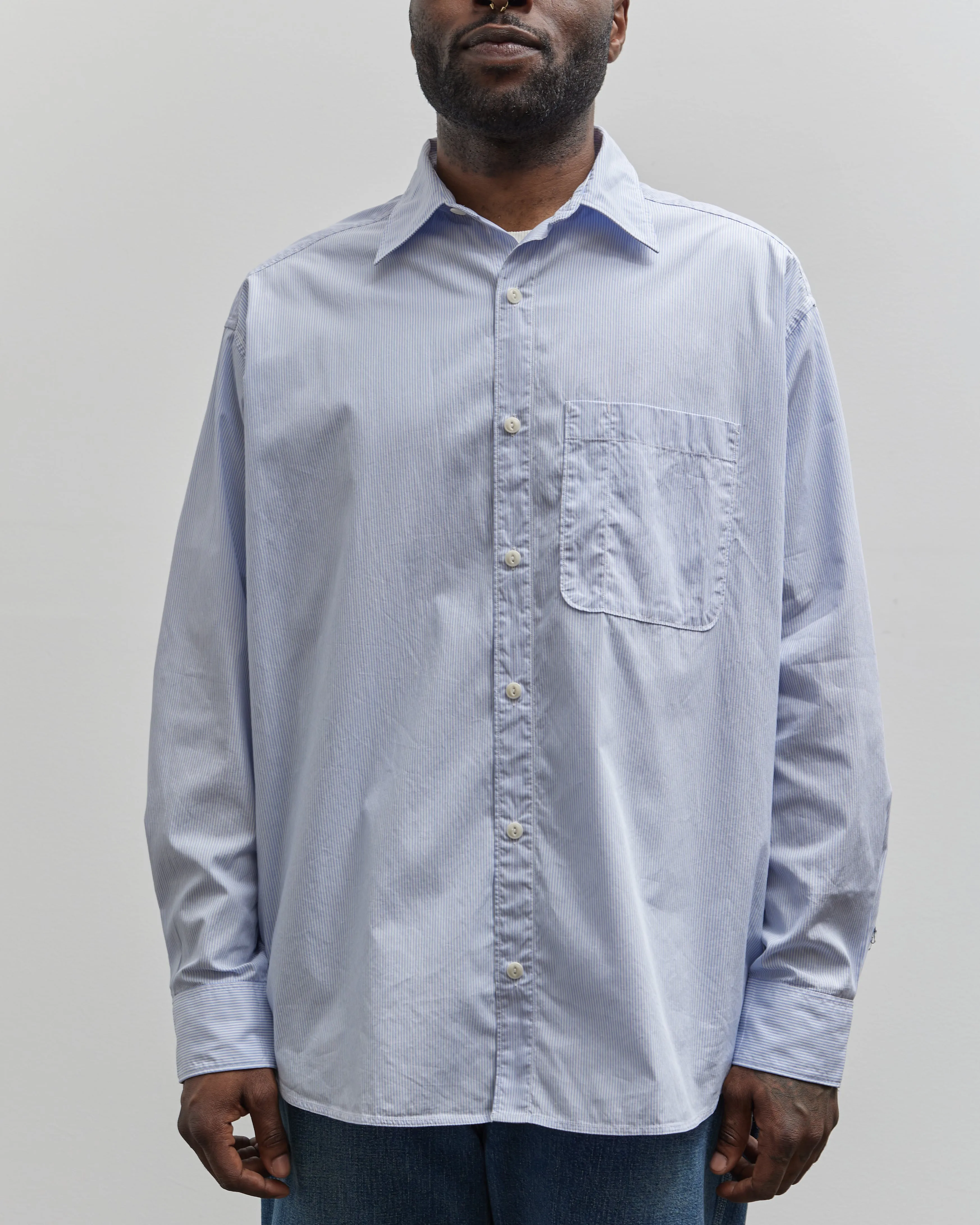 Merz b. Schwanen Oversized Unisex Shirt, White/Denim Blue