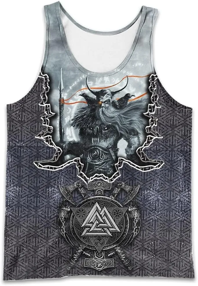 Nordic Mythology Odin Tattoo 3D Print Tank Tops, Summer Quick Dry Breathable Viking Graphic Sleeveless Tee, Cool Workout Shirt Muscle Athletic Vest Tee Tops,Odin1,XL