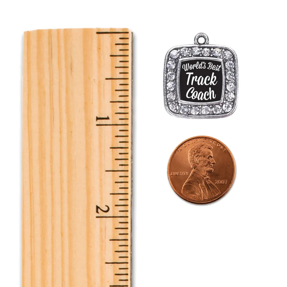 Silver World's Best Track Coach Square Charm Holiday Ornament
