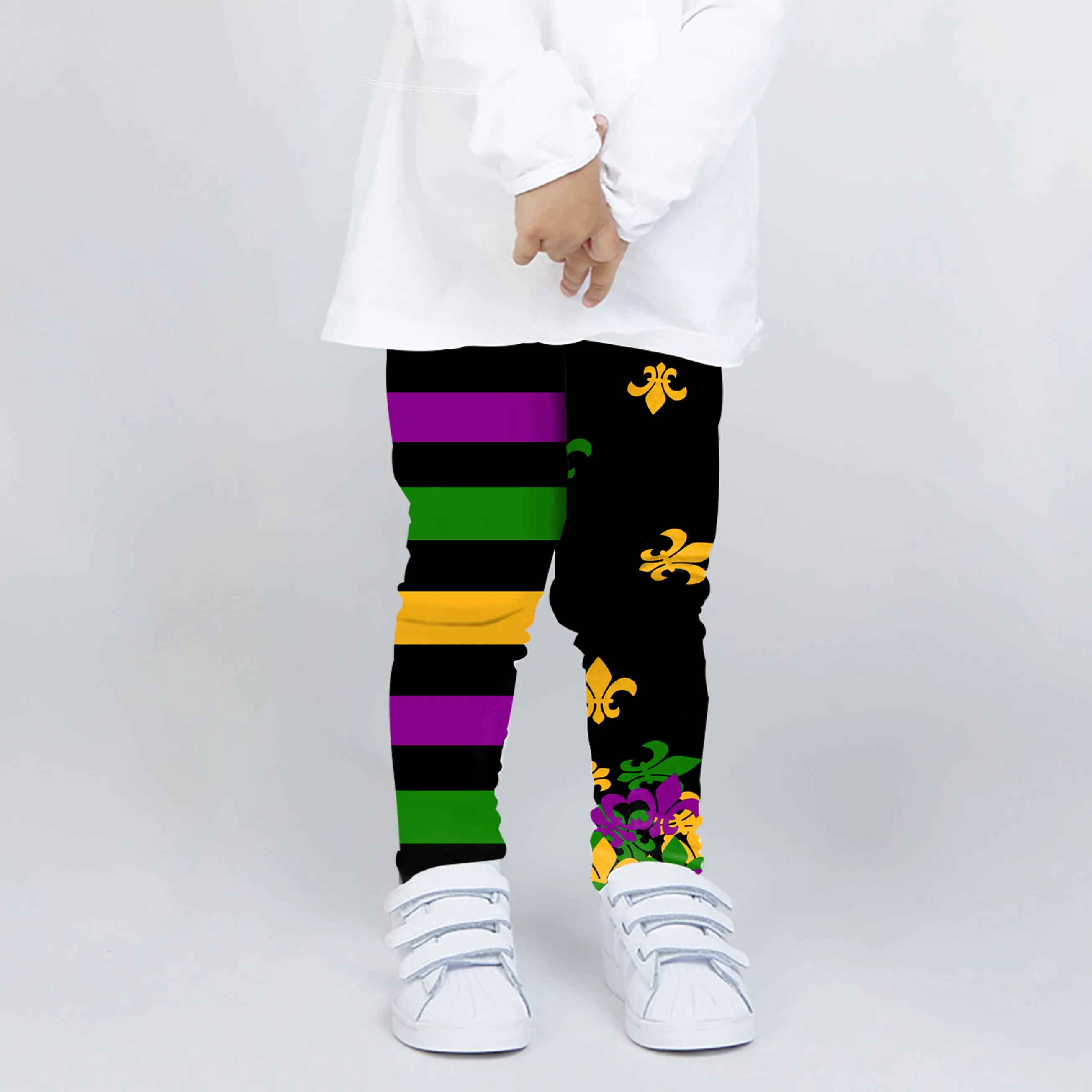 Spandex Leggings Youth - Fleur De Lis and Stripes