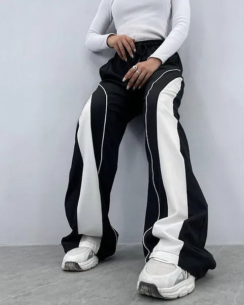 Stylish Y2K Retro baggy Straight Fit Wide leg Striped Contrast Tack Pant For men Women Fashion