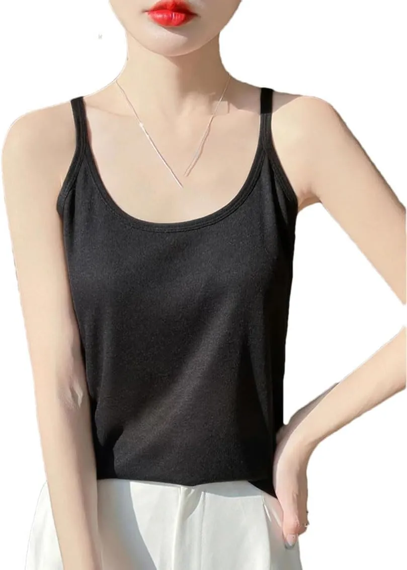 Womens Summer Camisole Vest French Satin U Neck Thin Knitted Sexy Base Layer Camisole Vest