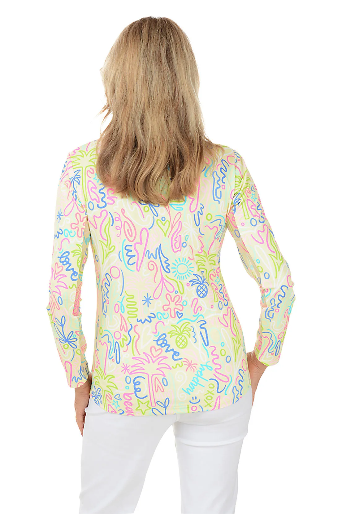 Yellow Beach Drawings Cooling UPF50  Mock Neck Top